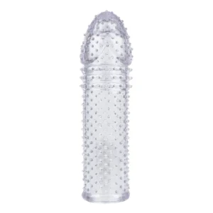 Capa peniana texturizada em silicone transparente com 16 cm