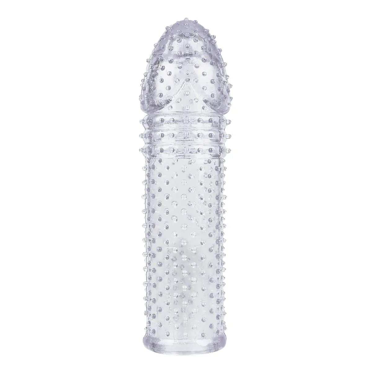 Capa peniana texturizada em silicone transparente com 16 cm